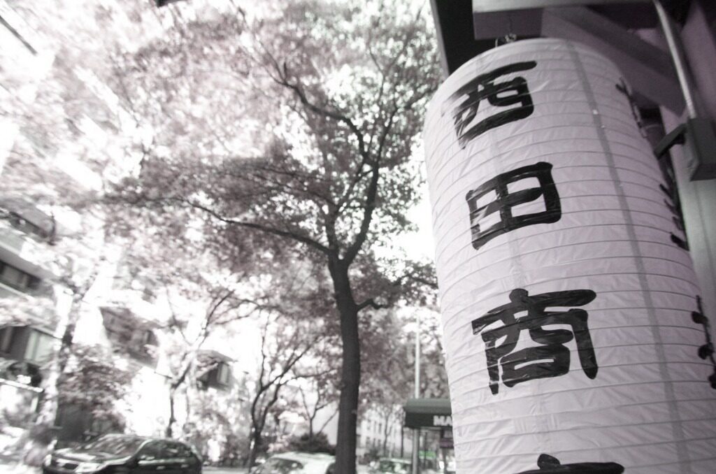 The storefront chochin lantern lettered 西田商店